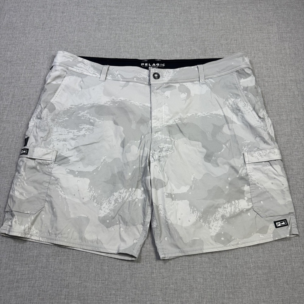 PELAGIC Hybrid Fishing Cargo Board Shorts Mens 42 Gray Nylon Spandex 9" Inseam